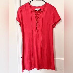 Orange/Red Lace-Up Short Sleeve Dress